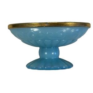 Vintage 1970's Avon Bristol Blue Pedestal Soap Dish Gold Trim Moonwind Soap
